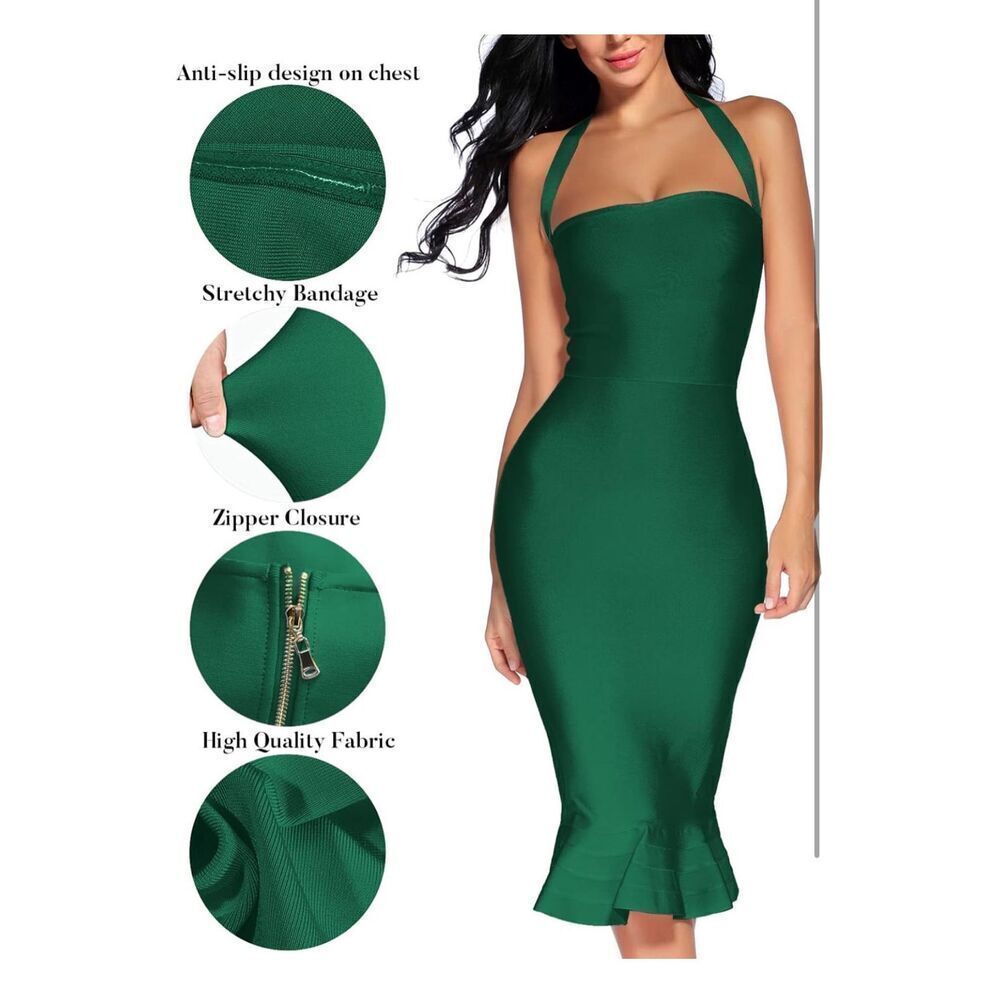 New Halter Fishtail Bandage Bodycon Dress Party M - Picture 3 of 6